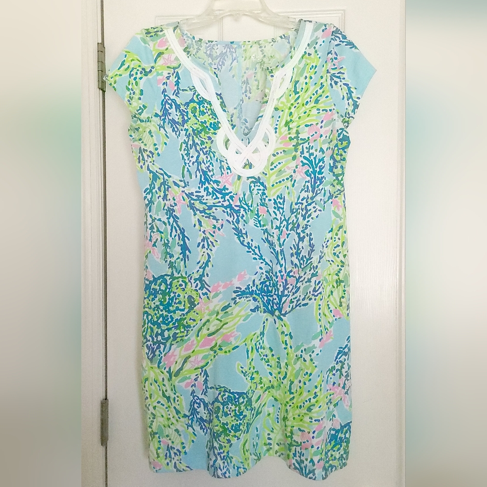 Lilly Pulitzer Womens Brewster T-Shirt Cap Sleeve Dress Blue Heaven M